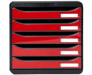 Schubladenbox BIG BOX PLUS, 5 offene Schubladen, Iderama - Karminrot glossy