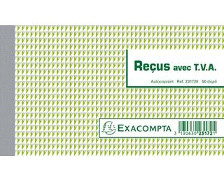 Manifold Reçus avec T.V.A. 10,5x18cm 50 feuillets dupli autocopiants
