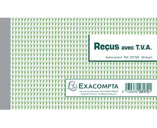 Manifold Reçus avec T.V.A. 10,5x18cm 50 feuillets dupli autocopiants