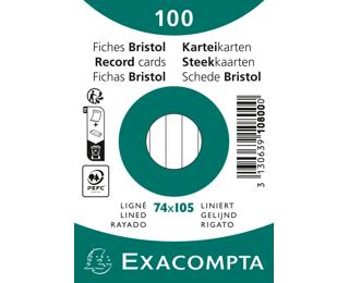 Paquet 100 fiches sous film - bristol ligné non perforé 74x105mm 