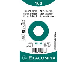 Paquet 100 fiches sous film - bristol ligné non perforé 75x125mm 