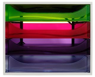 Module de classement Ecobox Office 4 tiroirs - Palette de 32 pièces assorties - Couleurs assorties