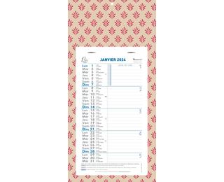 Calendrier mensuel décor Papier avec feuillets détachables 13 x 23 cm sur support plaque imprimée 16 x 33 cm 2024 - Couleurs assorties