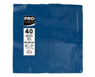 Paquet de 40 serviettes micro gaufrées ouate 2 plis - pliées 1/8 - Bleu marine