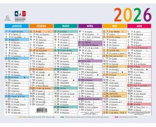 Calendrier Multicolore 13 x 17 cm Semestriel 2026 
