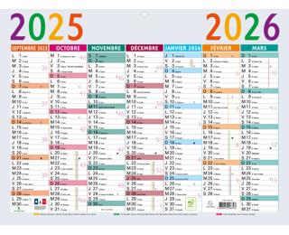 Calendrier Multicolore 29,5 x 22 cm Septembre 2025 à Septembre 2026 