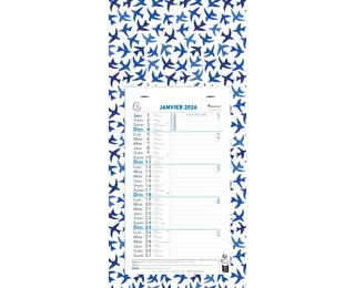 Calendrier mensuel décor Papier avec feuillets détachables 15,5 x 28,5 cm support plaque imprimée 19 x 41 cm 2026 - Couleurs assorties