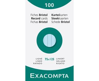 etui 100 steekkaarten bristol - gelijnd niet geperforeerd 75x125mm - Hemelsblauw