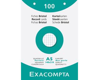 Étui de 100 fiches - bristol quadrillé 5x5 perforé 148x210mm 