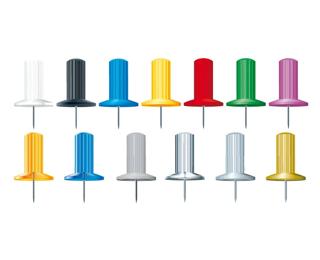 Blisterbox mit 100 Stück Pinnwandnadeln Papic, Ø10mm, Spitze 7mm - Farben sortiert
